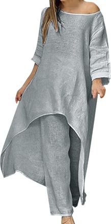 Generic 2 Pieces Outfits Womens Tracksuit Set Long Sleeve Workout Yoga Gym Tops and Wide Leg Trousers Suits Party Elegant Chiffon Going Out Outfits Vintage So