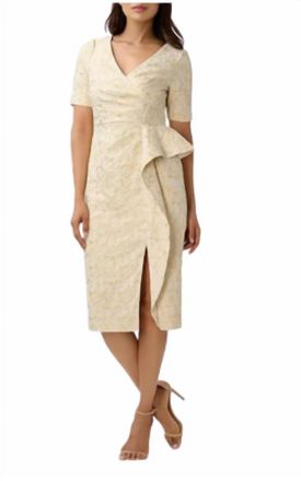 Aidan Mattox V-Neck Sheath Dress In Light Gold