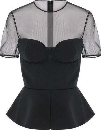 Nensi Dojaka Tailored Bustier Met Transparante Halslijn - Dames - Blouses - Zwart - S - Wol - Overhemden