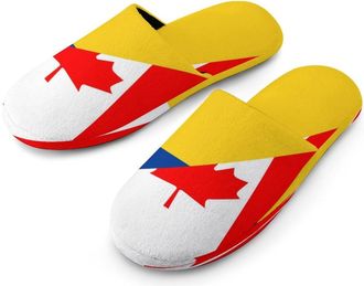 Generic Canada And Columbia Flag Mens Cotton Slippers Memory Foam Comfort House Shoes Winter Indoor Slipper for Hotel Casa Spa