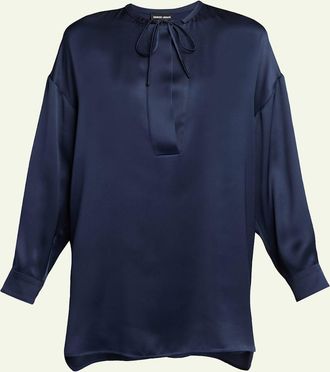 Giorgio Armani Long-Sleeve Silk Tunic Shirt