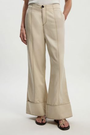 Karen Millen Womens Petite Tencel Cotton Contrast Stitch Woven Straight Leg Trouser - White - Size 16 UK