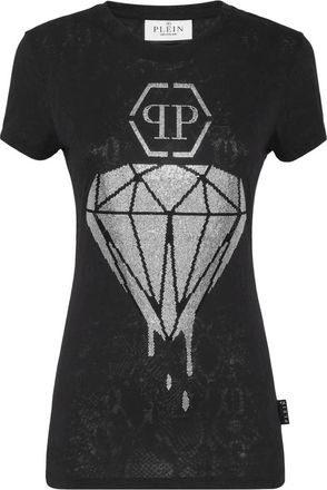 Philipp Plein T-shirt Ronde Hals Pure Fit - Dames - T-shirts - Zwart - M - Katoen - Tops