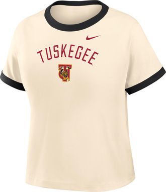 Nike Womens College (Tuskegee University) Cropped Ringer T-Shirt in Brown | ZW04N9TUSU26-NAB