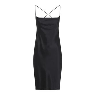 Saint Laurent Midi Dresses, female, Black, Size: M Backless Cowl Dress in Silk Satin
