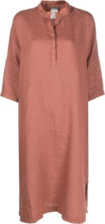 Kristensen Du Nord button-placket linen midi dress - women - Linen/Flax/Cotton - 2 - Orange