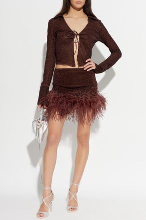 Os&eacute;ree Skirt With Lurex Thread And Feathers, Womens, Brown