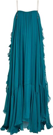 Chlo&eacute; Asymmetric Silk Maxi Dress - Teal - 38 (UK10 / S)