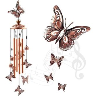 OEM [mai Usato]campanelli A Vento Da Esterno, In Offerta, In Alluminio Tubolare Con Farfalle E Gancio A S, Ideali Per Decorare Patio O Giardino, Perfetti 