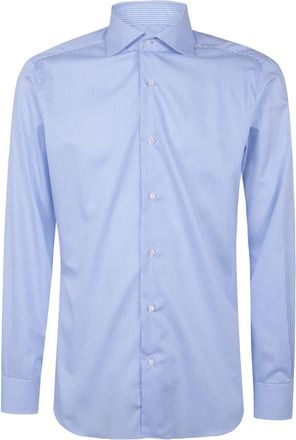 Barba Klassiek Katoenen Twill Stright Bacchetta Overhemd - Heren - Zakelijke Overhemden - Blauw - L - Katoen - Overhemden