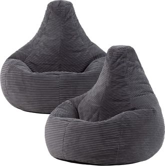 Icon Brand Set de 2 pufs con respaldo alto, pana gris antracita