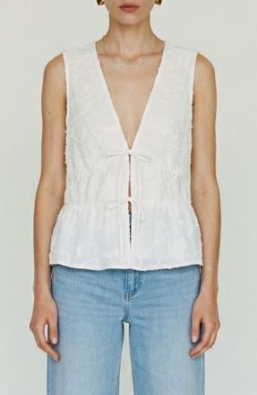 Vero Moda Mann Embroidered Tie Front Cotton Peplum Top in Snow White at Nordstrom, Size X-Small