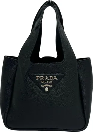 Prada Black Leather Handbag Tote Bag (Pre-Owned)