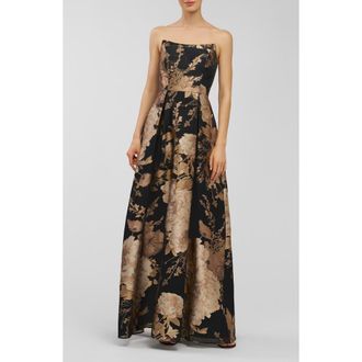 Kay Unger Willow Metallic Strapless Gown in Black/Gold at Nordstrom, Size 16