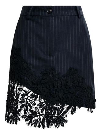 Essentiel Asymmetrische rok met kanten afwerking en krijtstreep - Blauw