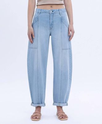 Flying Monkey Kate Super High Rise Cuffed Ankle Barrel Jeans In Blue