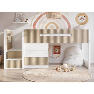 Flair Luca Ribbed Mid Sleeper with 3 Drawer Chest in Light Oak | Size: Single
