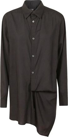 Yohji Yamamoto Kleedjes, Dames, Zwart, S, Katoen, Zwarte cellulose overhemd met asymmetrisch ontwerp