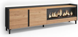 Skraut Home Skraut Home - Mueble Tv, Televisi&oacute;n, Muebles De Sal&oacute;n, Almacenaje, 212x35x61cm, Para Tv Hasta 80, Chimenea El&eacute;ctrica Xxl, Dise&ntilde;o Industrial, Led, Esti