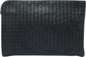 Bottega Veneta Pre-owned Woven Leather Clutch - Dames - Vintage Clutch - Zwart - ONE Size - Leer - Vintage