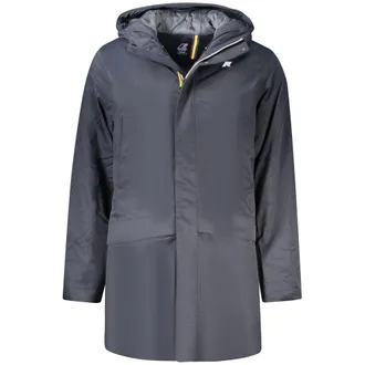 K-Way Blue Polyester Mens Jacket with Hood and Mens Pockets