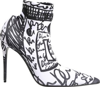 Dolce & Gabbana Womens White Graffiti Stretch Ankle Boots Shoes Elastane Polyester