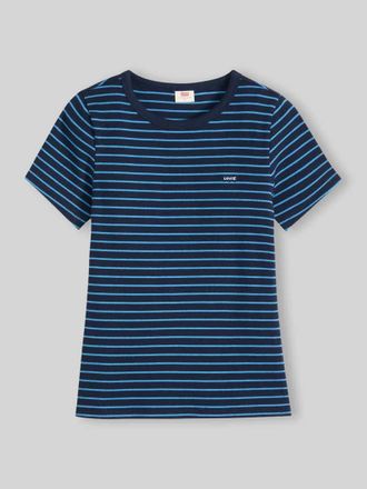 Levi's Slim Fit T-Shirt aus Baumwoll-Mix mit Logo-Stitching in Dunkelblau, Gr&ouml;&szlig;e XS