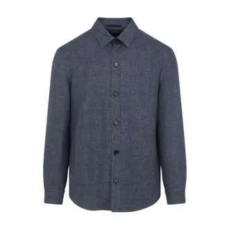 Ermenegildo Zegna Casual Shirts, male, Blue, Size: XL Cashmere Linen and Silk Overshirt