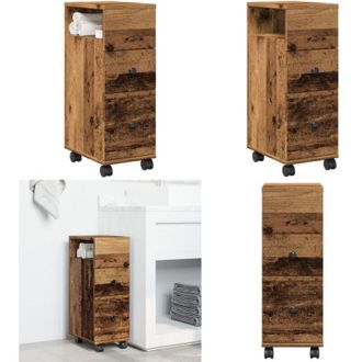 vidaXL Mobile da Bagno Stretto con Ruote Legno Vecchio in Truciolato - Mobile da bagno stretto - Mobile da bagno con ruote