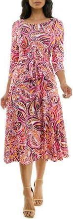 Nina Leonard Crewneck Three-Quarter Sleeve Midi Dress in Dragon Fruit at Nordstrom Rack, Size X-Large
