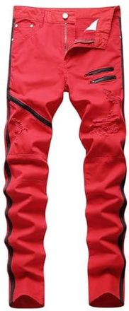 Generic Jean d&eacute;chir&eacute; pour homme, coupe droite, coupe droite, coupe droite, tendance, d&eacute;contract&eacute;, d&eacute;contract&eacute;, d&eacute;contract&eacute;, pour la maison, Rouge, XS