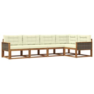 vidaXL Conjunto De Sof&aacute;s De Exterior 5 Pcs Natural Y Crema Vidaxl