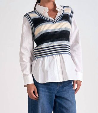Elan Kaia Sweater Vest Top In Blue Multi