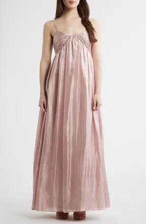 Lulus Matty Ruched Metallic Sleeveless Gown in Blush at Nordstrom, Size X-Small