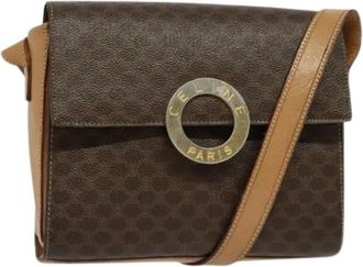 Celine Pre-owned Vintage macadam cirkel logo schoudertas - Dames - Vintage Schoudertas - Bruin - ONE Size - Leer - Vintage