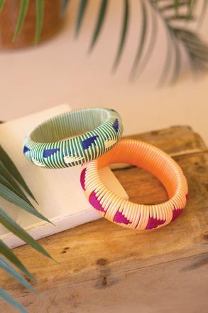 Kalalou Set Of Two Threaded Bangles - One Each Design