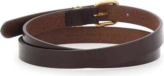 Saint Laurent Mens Belt Cassandre Plate Brown Leather Calfskin