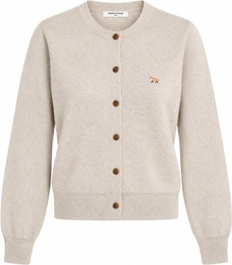 Maison Kitsun&eacute; Baby Fox Embroidered Wool Cardigan