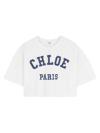 Chlo&eacute; Cropped Cotton T-Shirt - White
