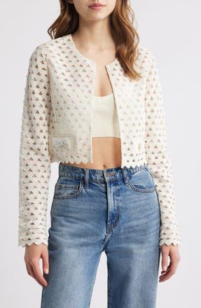 LoveShackFancy Alaya Cutout Crop Cardigan in Optic Off White at Nordstrom, Size 10