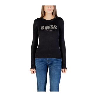 Guess Rhinestone Detail Long Sleeve Truien with Round Neck - Dames - Longsleeves - Zwart - XL - Tops