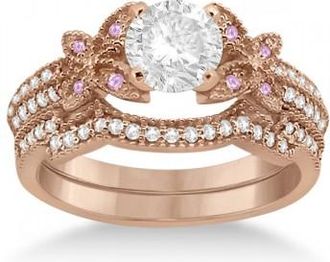 Allurez Butterfly Diamond & Pink Sapphire Bridal Set 14K Rose Gold (0.39ct)