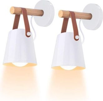 OEM Juego De 2 Apliques De Pared Minimalistas De Estilo Vintage Para Interiores, L&aacute;mpara De Pared Moderna E27 Con Pantalla De Metal Y Base De Madera Para 