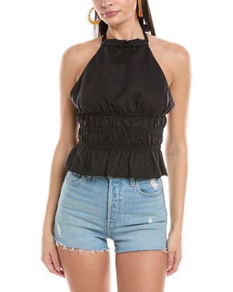 Onia Air Smocked Halter Linen-Blend Top