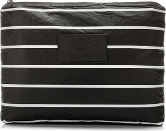Aloha Collection Mid Pinstripe Water Resistant Tyvek Zip Pouch in White/Black at Nordstrom