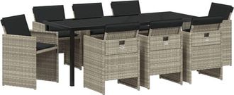 vidaXL vidaXL Garden Dining Set with Cushion 9 pcs Light grey Poly rattan