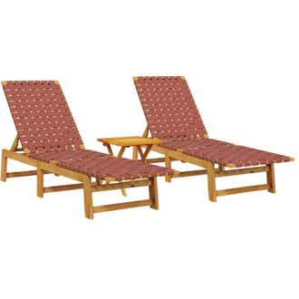 vidaXL vidaXL Sun Loungers 2 pcs with Table Red Solid Wood Acacia