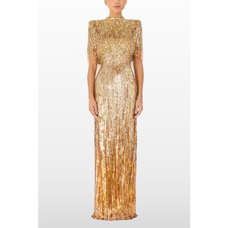 Jenny Packham Ellen Mock-Neck Beaded Top in Illusion at Nordstrom, Size 16 Uk