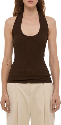Helmut Lang Stretch Cotton Halter Tank in Bistre at Nordstrom, Size Xx-Small