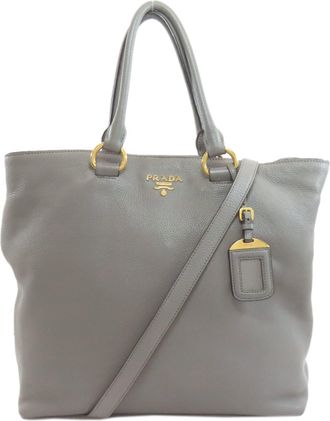 Prada Gray Leather Tote Bag (Pre-Owned)